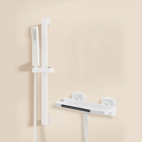 Robinet baignoire cascade douchette salle de bain - Blanc - Laiton