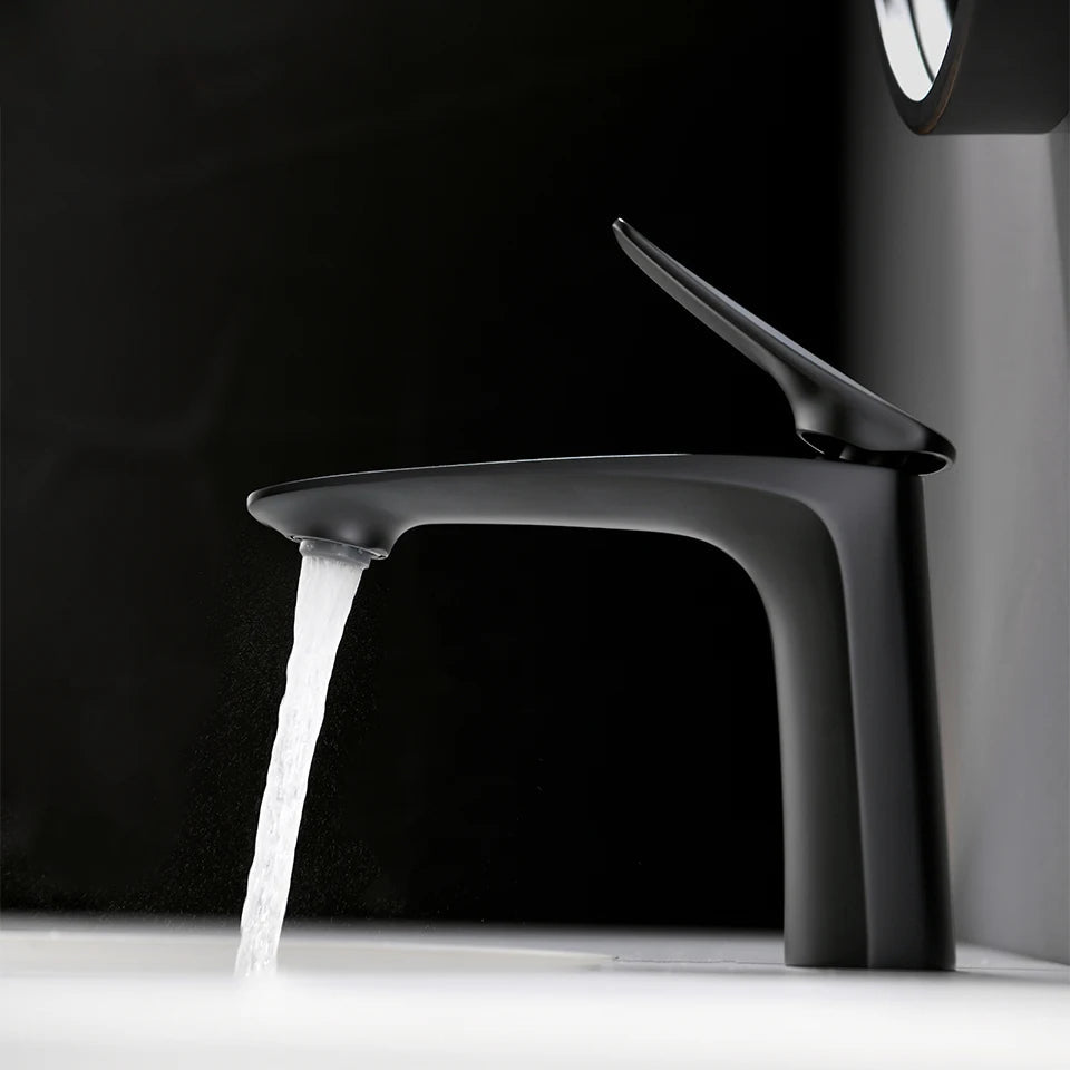 Robinet mitigeur minimaliste lavabo salle de bain - Noir - Laiton
