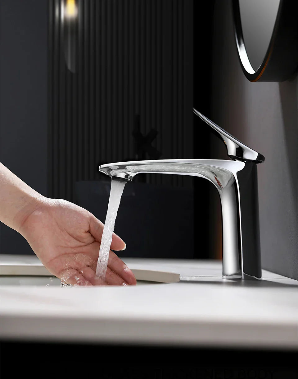 Robinet mitigeur minimaliste lavabo salle de bain - Argenté - Laiton