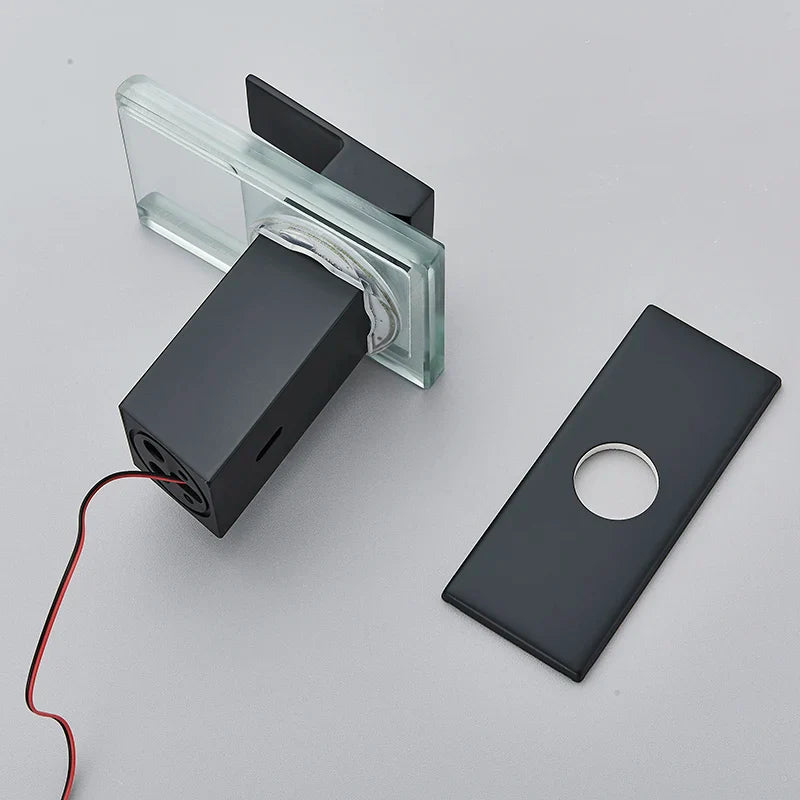 Robinet salle de bain lavabo cascade lumineuse - Noir - Laiton