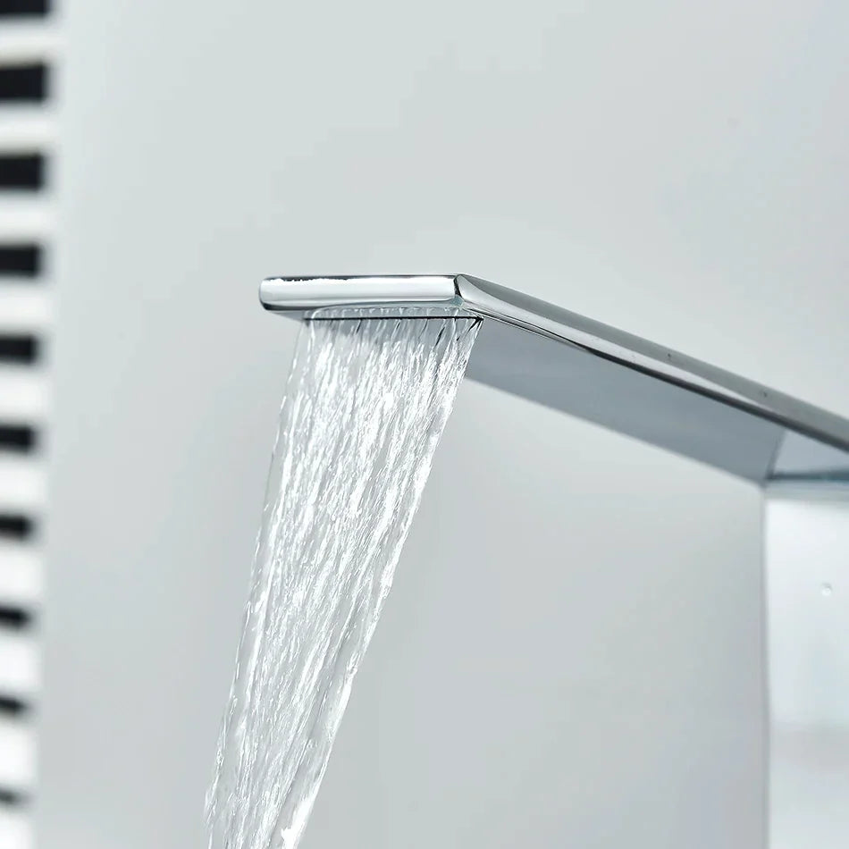 Robinet design lavabo salle de bain cascade - Argenté - Laiton