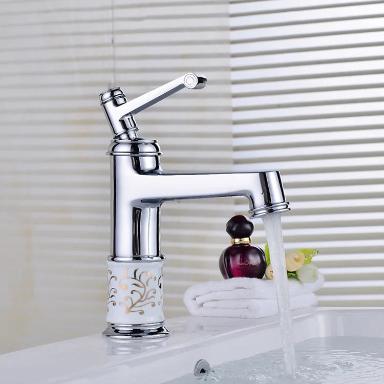 Robinet rétro salle de bain lavabo arabesque - Argenté - Laiton