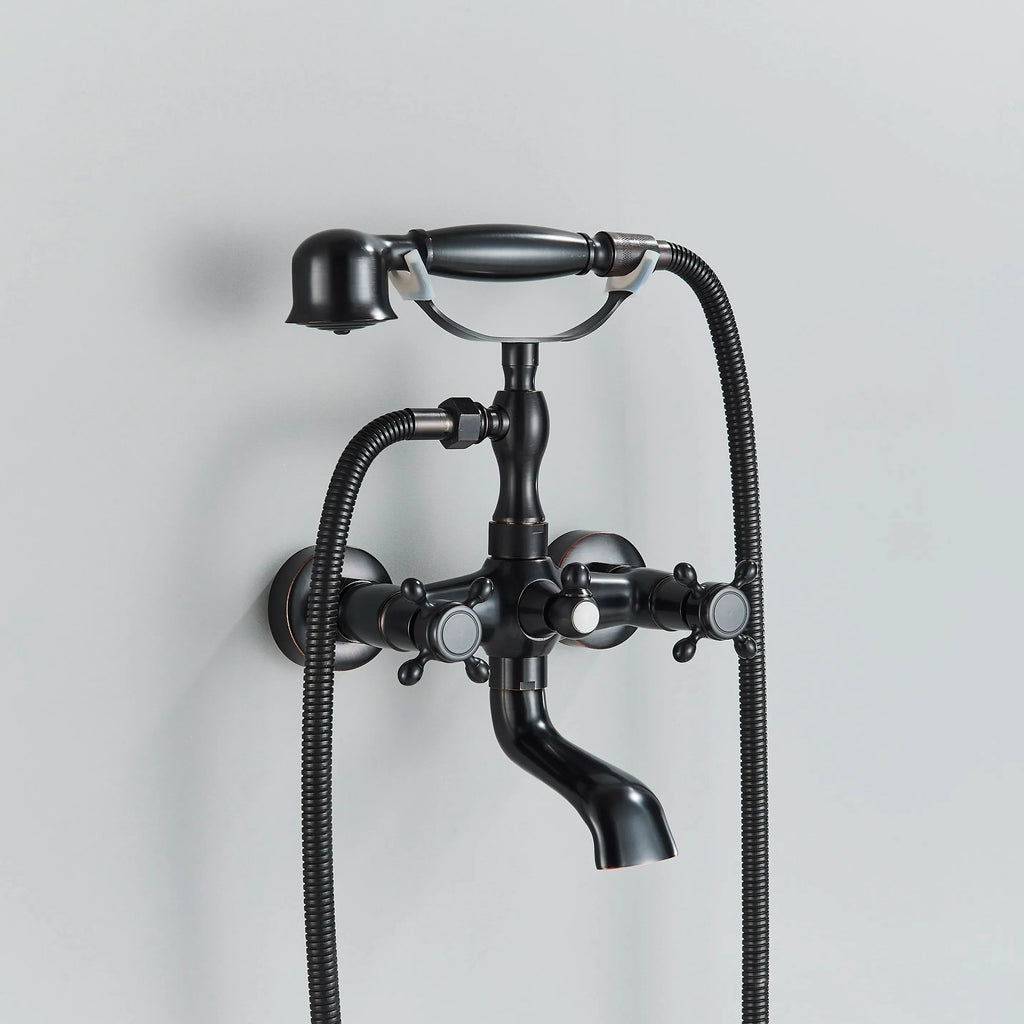 Robinet baignoire salle de bain rétro céramique douchette - Doré - Laiton