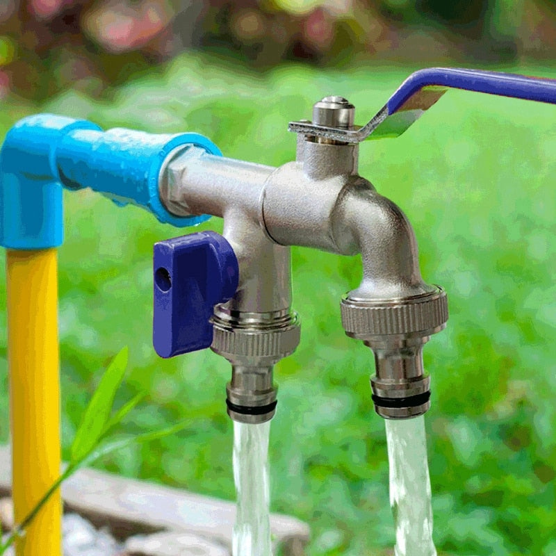 Robinet extérieur de jardin vannes double sorties - Argenté