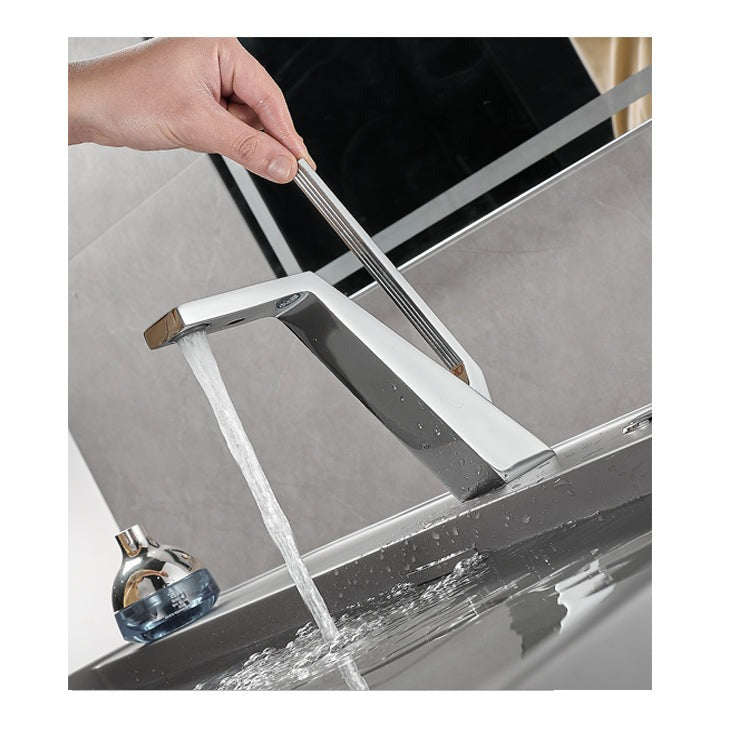 Robinet salle de bain lavabo mitigeur design contemporain - Argenté