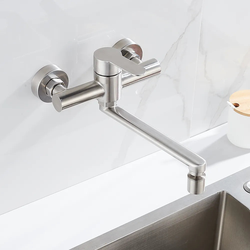 Robinet évier cuisine mural encastrable pivotant multijet  - Argenté