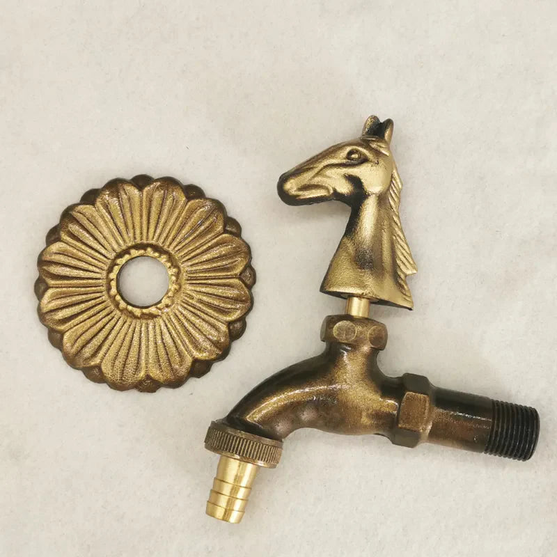 Robinet extérieur de jardin rétro fleur animaux - Doré