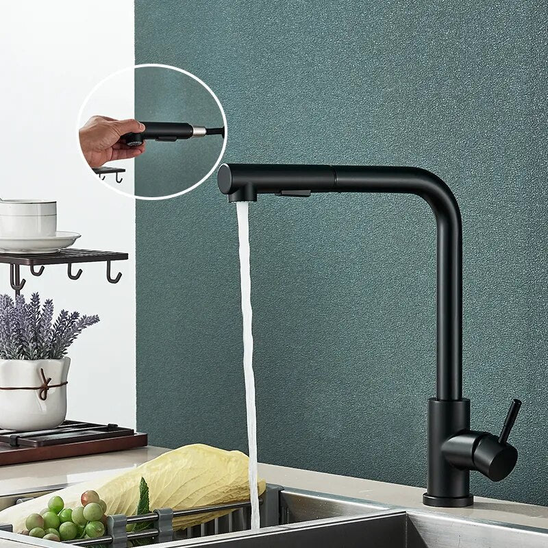 Robinet évier cuisine minimaliste flexible rétractable douchette - Noir