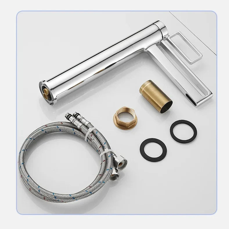 Robinet salle de bain lavabo géométrique - Argenté - Laiton