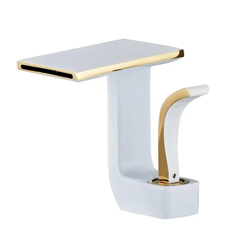 Robinet lavabo salle de bain plat géométrique mitigeur design - Blanc - Laiton