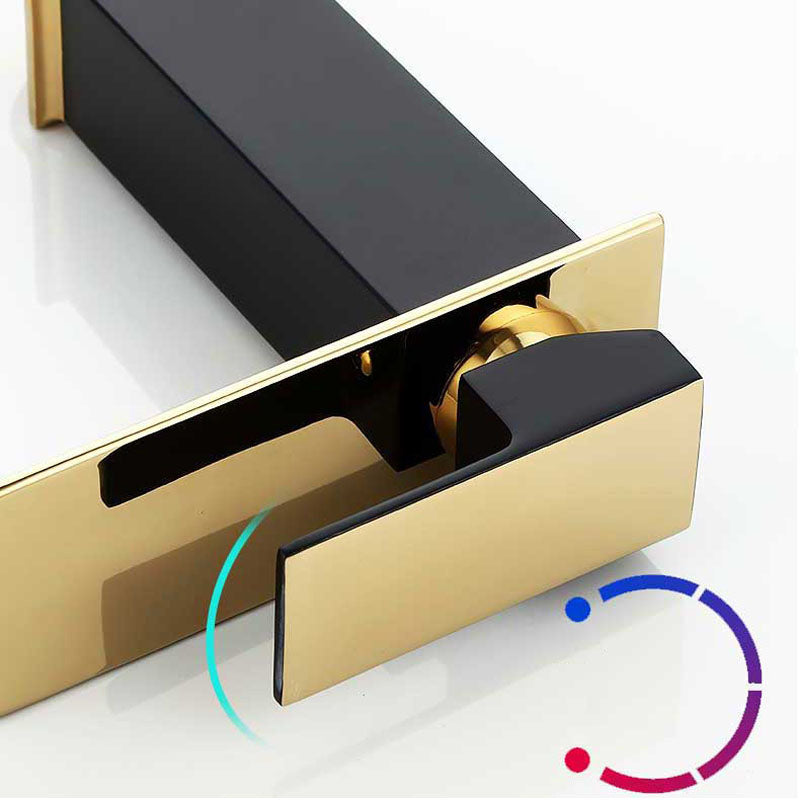 Robinet salle de bain lavabo carré moderne finitions dorées - Noir - Laiton