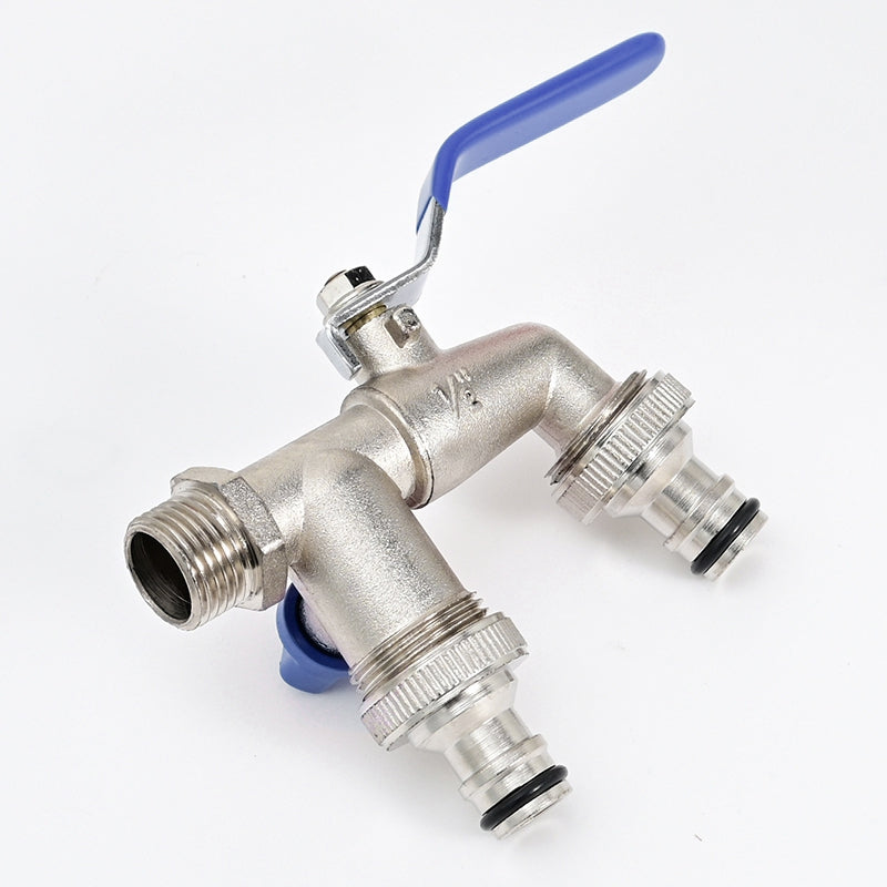 Robinet extérieur de jardin vannes double sorties - Argenté