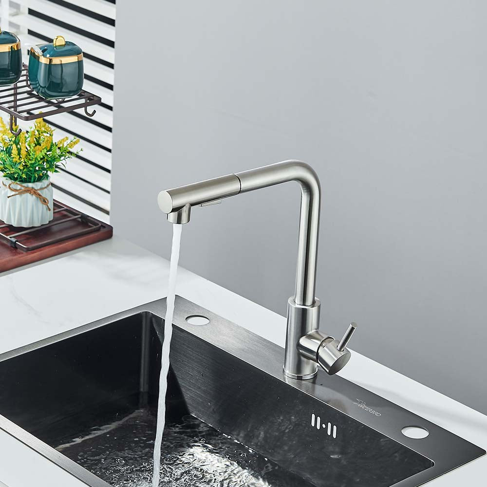 Robinet évier cuisine minimaliste flexible rétractable douchette - Argenté