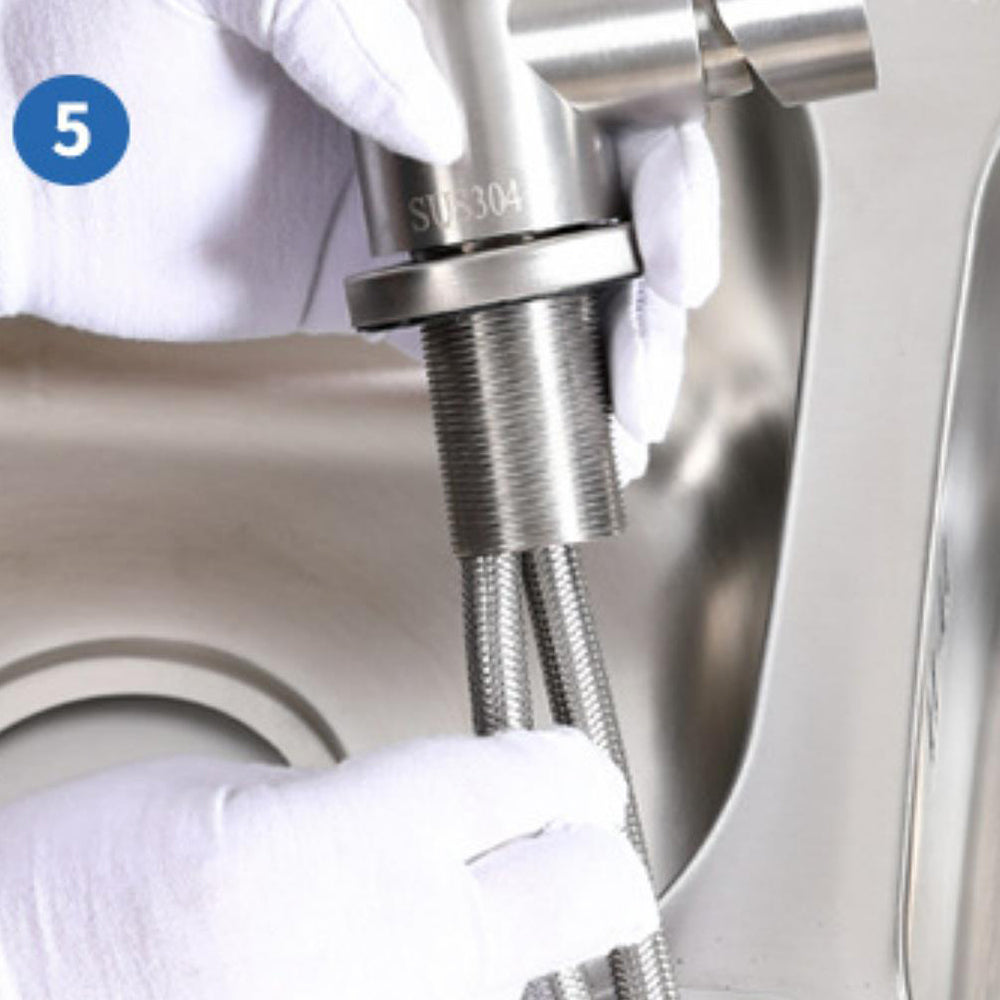 Robinet cuisine évier design fin style bambou - Argenté