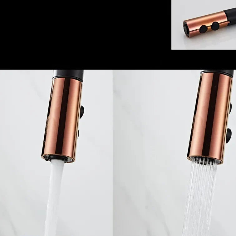 Robinet évier cuisine douchette dorée rose - Noir - Laiton