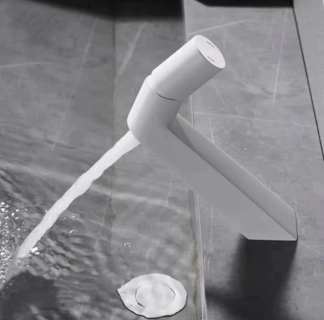 Robinet lavabo salle de bain mitigeur poignée ronde - Blanc - Laiton