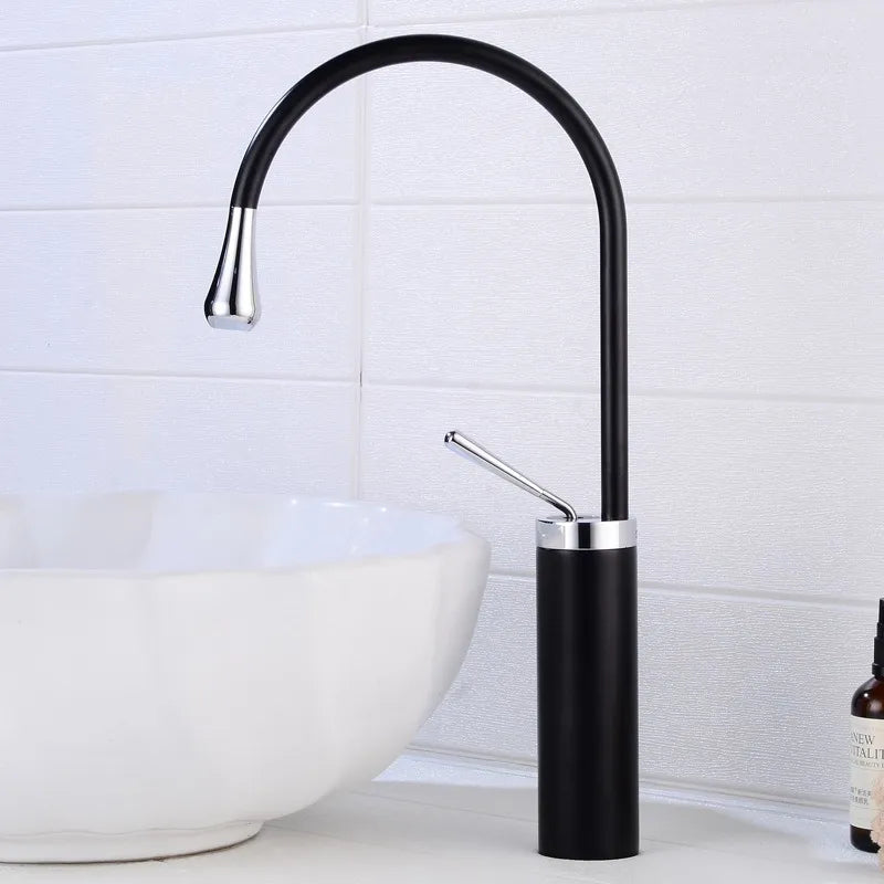 Robinet salle de bain lavabo design arrondi goutte - Noir - Laiton
