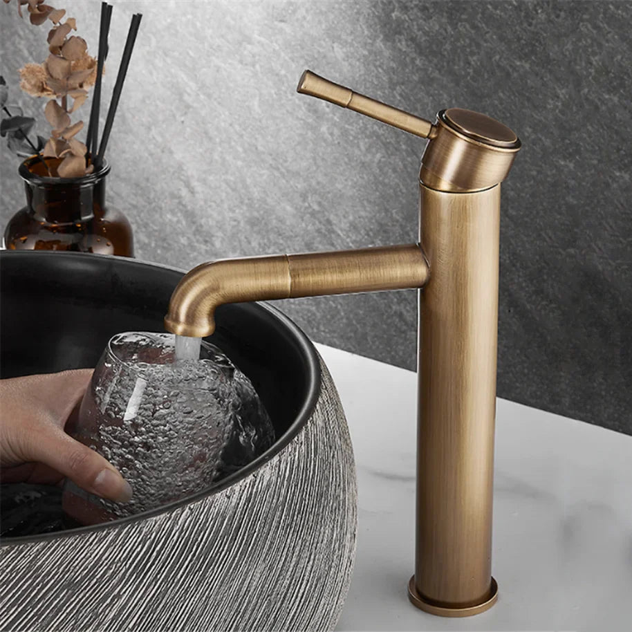 Robinet lavabo salle de bain bec rotatif vintage - Doré - Laiton