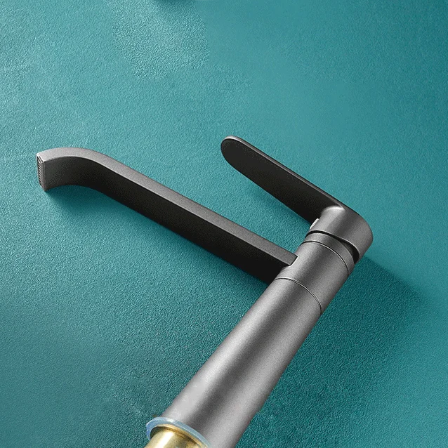 Robinet lavabo salle de bain bec long - Noir - Laiton