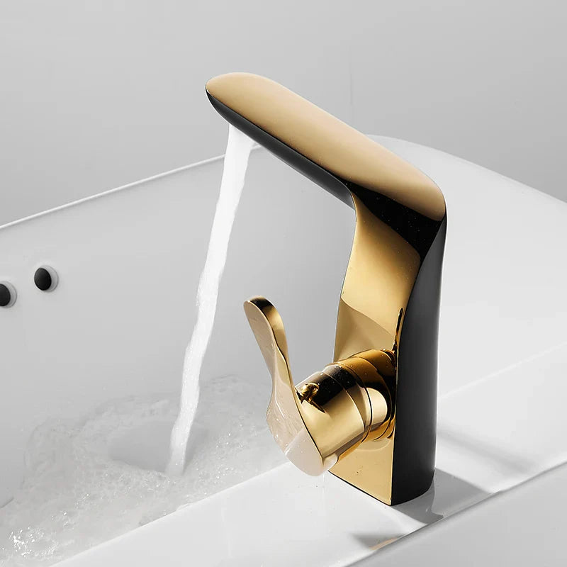 Robinet lavabo salle de bain moderne bicolore - Noir Doré - Laiton