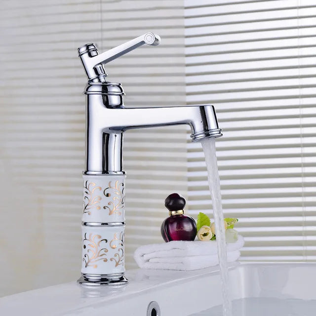 Robinet rétro salle de bain lavabo arabesque - Argenté - Laiton