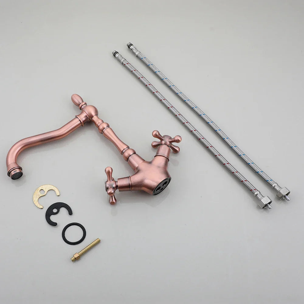 Robinet cuisine évier rétro double poignées - Doré - Laiton