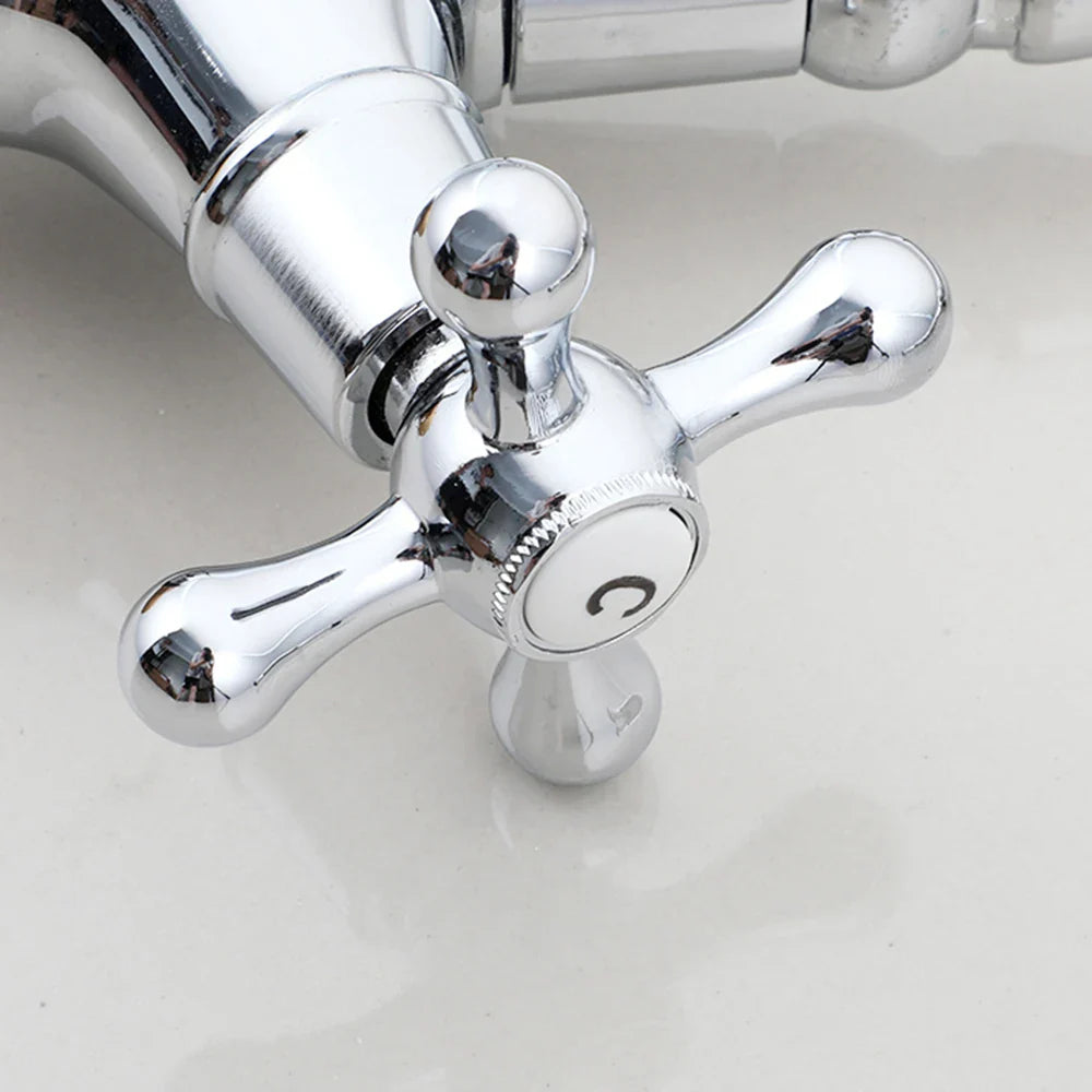 Robinet cuisine évier rétro double poignées - Argenté - Laiton