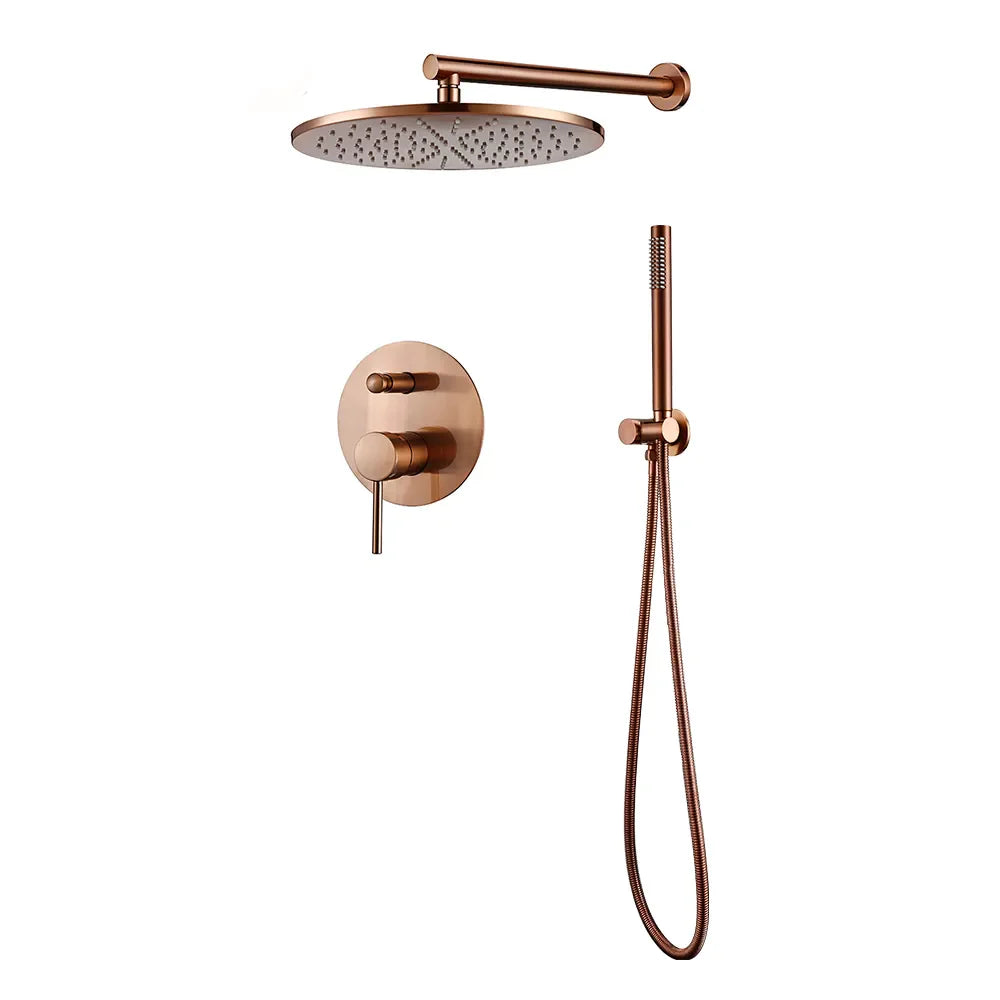 Robinet douche salle de bain rond mural encastrable - Doré rose - Laiton