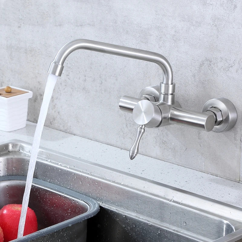 Robinet évier de cuisine encastrable mural - Argenté