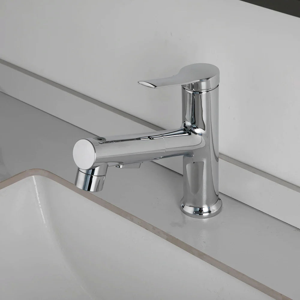 Robinet lavabo salle de bain deux jets - Argenté - Laiton