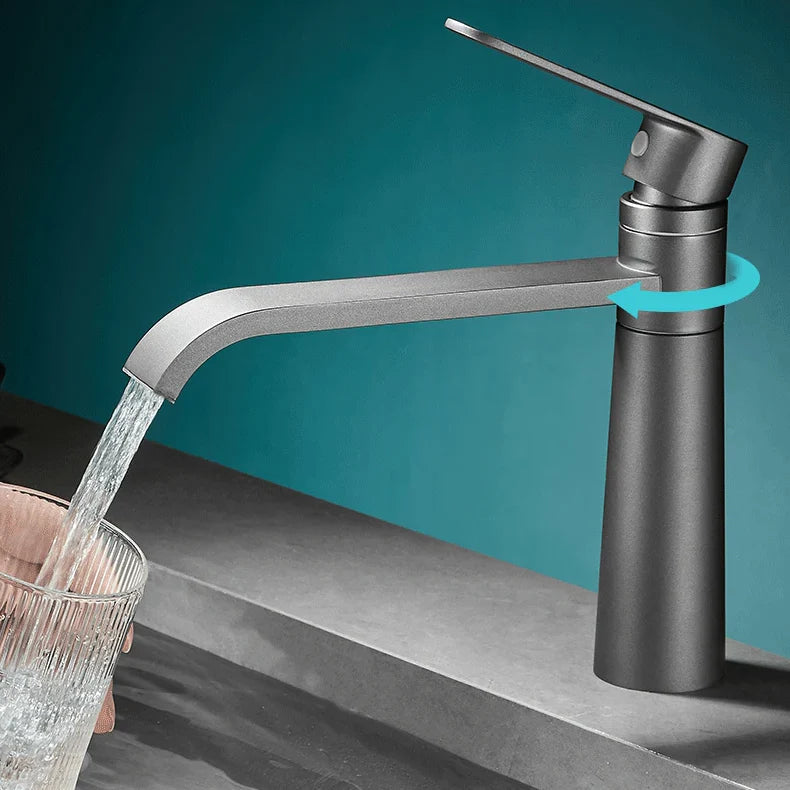 Robinet lavabo salle de bain bec long - Noir - Laiton