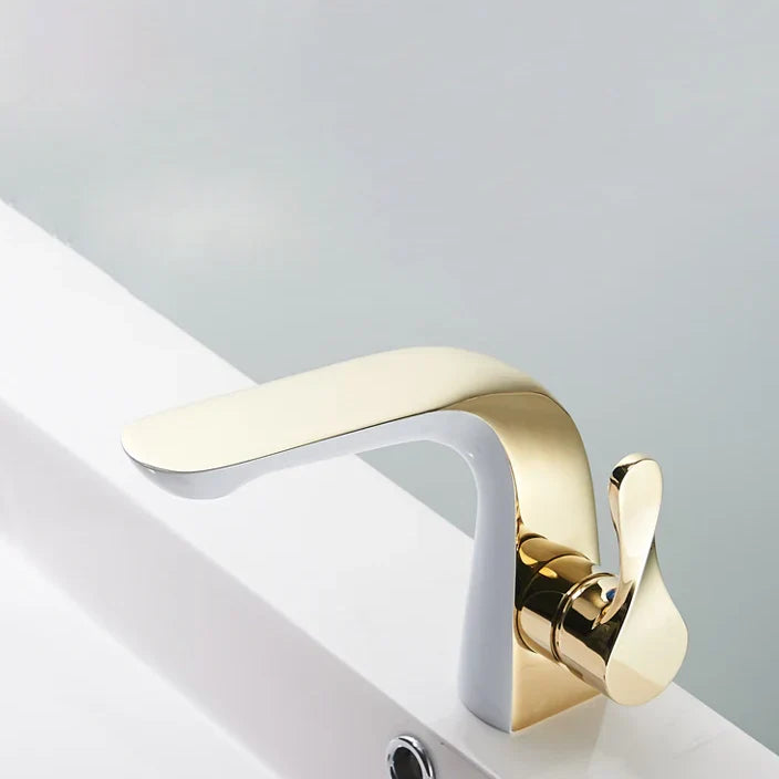 Robinet lavabo salle de bain moderne bicolore - Blanc Doré - Laiton