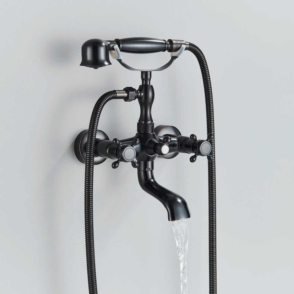 Robinet baignoire salle de bain rétro céramique douchette - Doré - Laiton