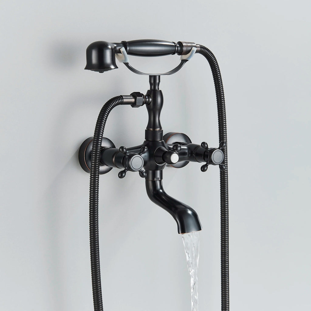 Robinet baignoire salle de bain rétro douchette - Noir - Laiton