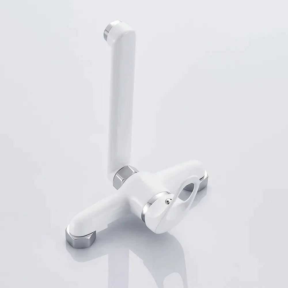 Robinet évier cuisine mitigeur encastrable mural - Blanc - Laiton