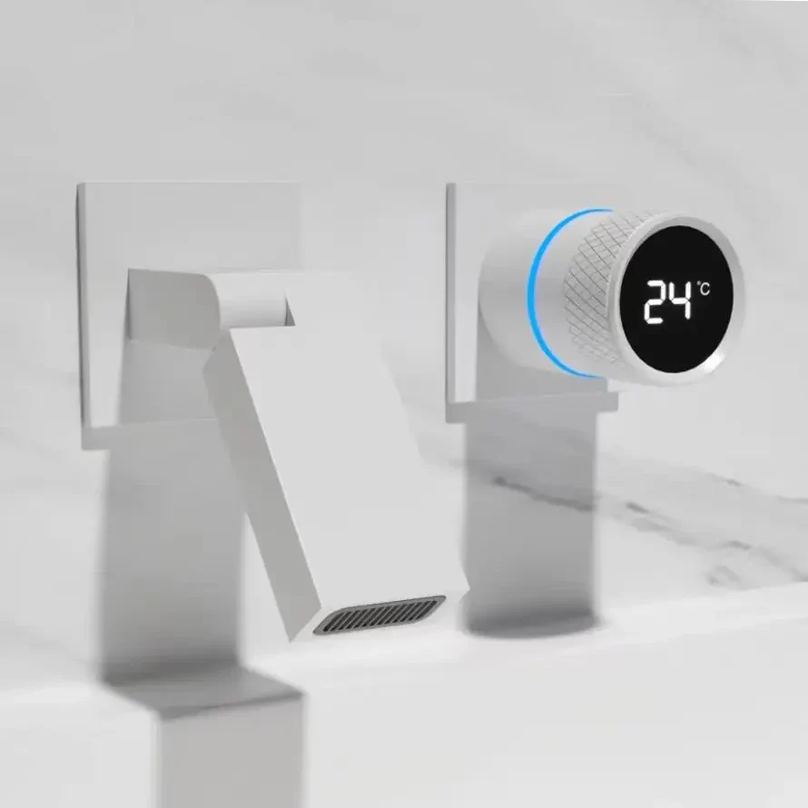 Robinet salle de bain lavabo mural encastrable pivotant - Blanc - Laiton