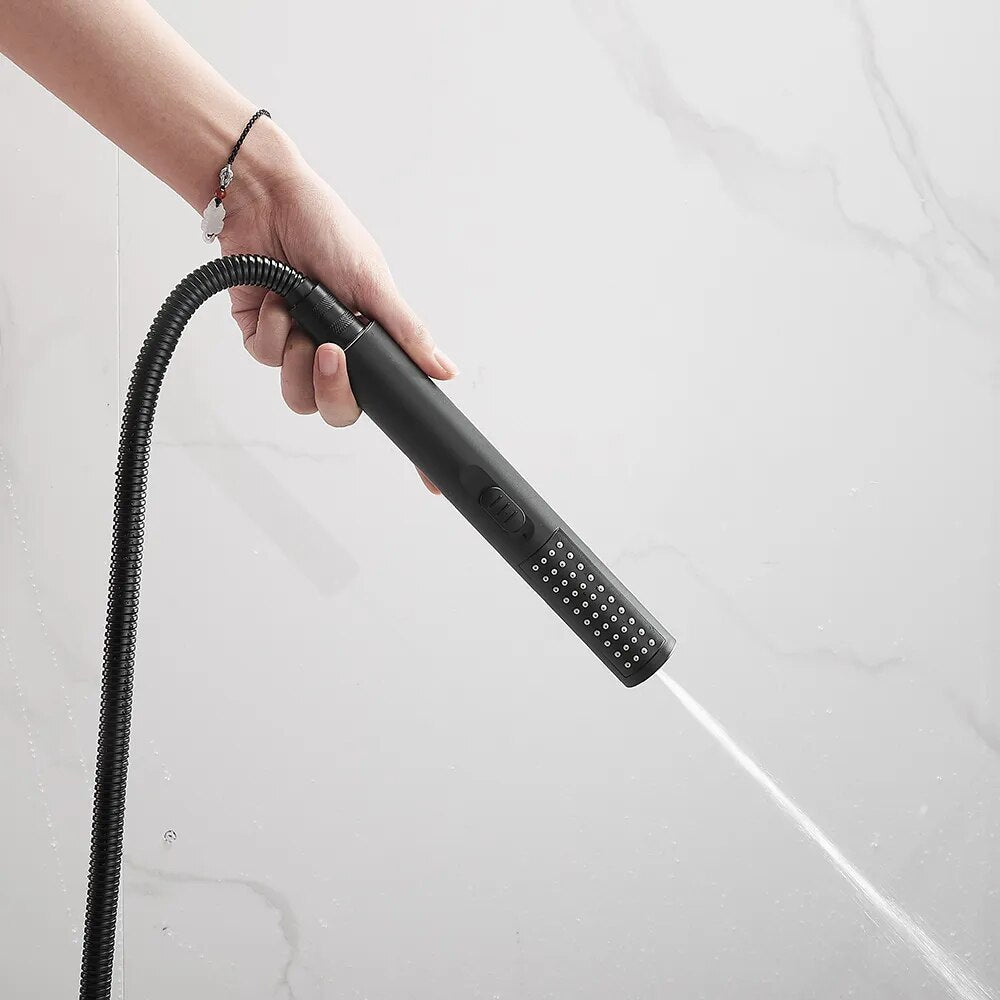 Robinet baignoire salle de bain design moderne douchette - Noir - Laiton