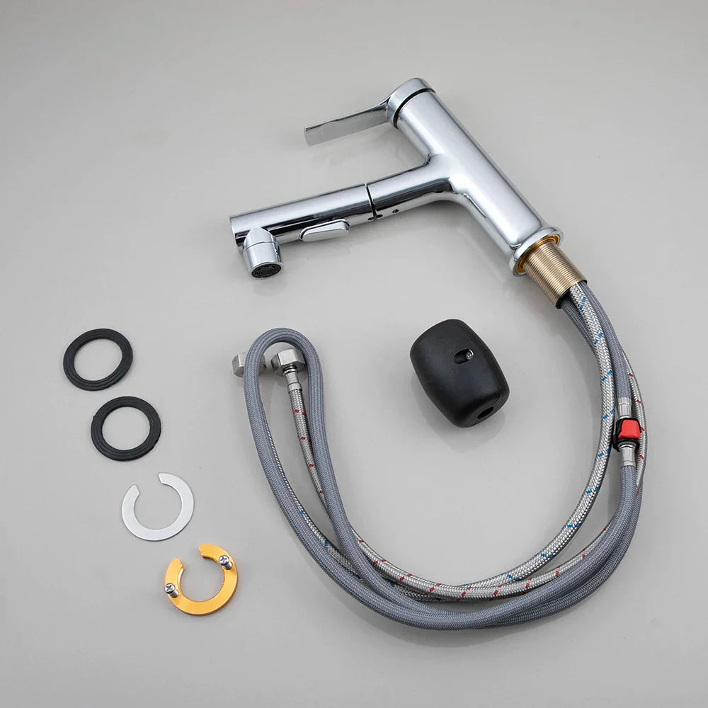 Robinet lavabo salle de bain deux jets - Argenté - Laiton