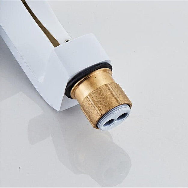 Robinet lavabo salle de bain plat géométrique mitigeur design - Blanc - Laiton