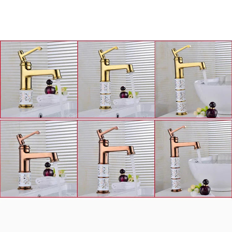 Robinet rétro salle de bain lavabo arabesque - Doré - Laiton