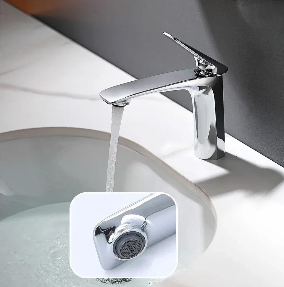 Robinet mitigeur minimaliste lavabo salle de bain - Argenté - Laiton