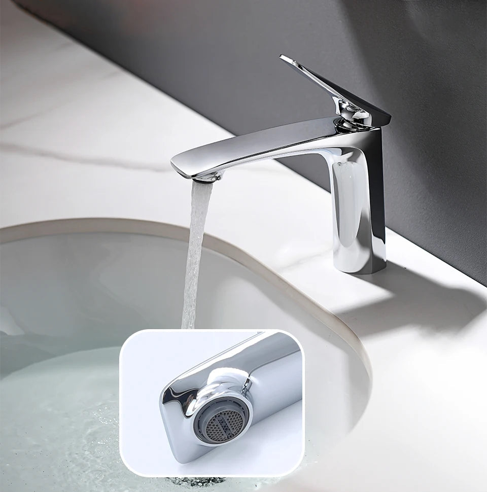 Robinet mitigeur minimaliste lavabo salle de bain - Argenté - Laiton