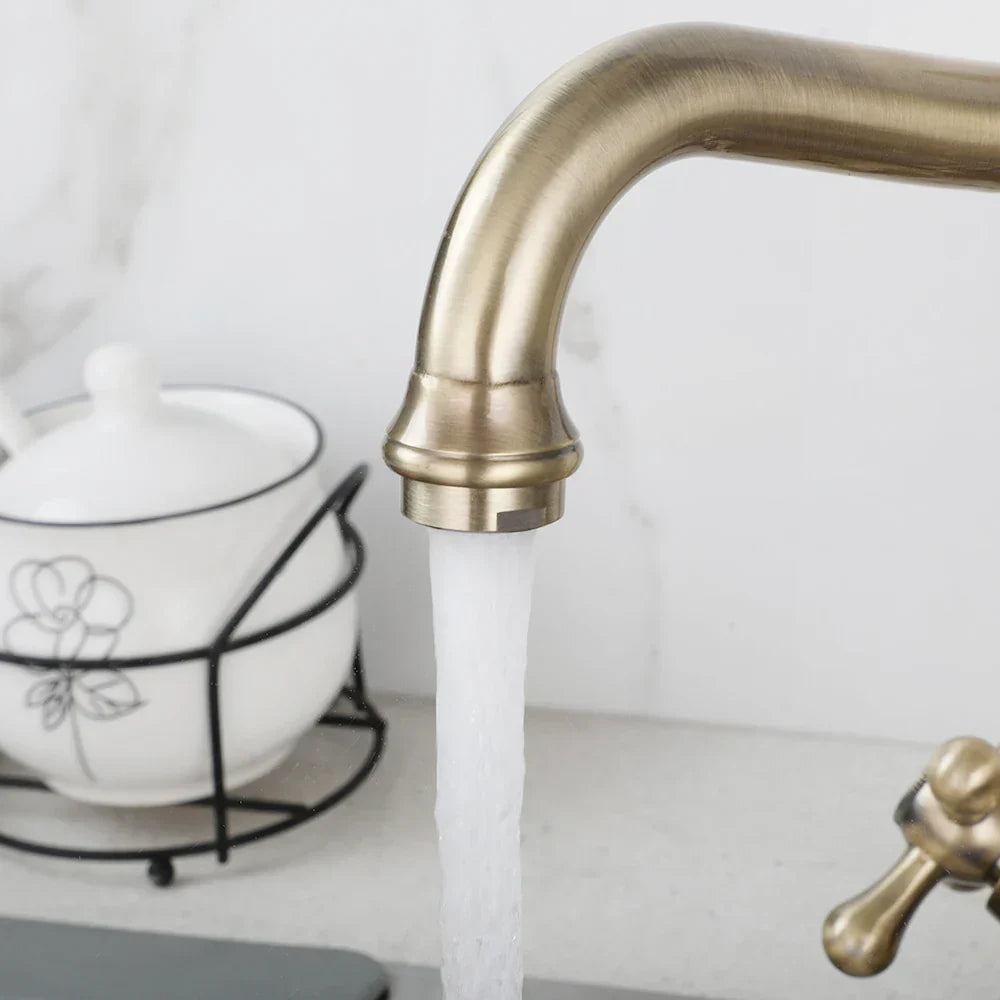 Robinet cuisine évier rétro double poignées - Doré - Laiton