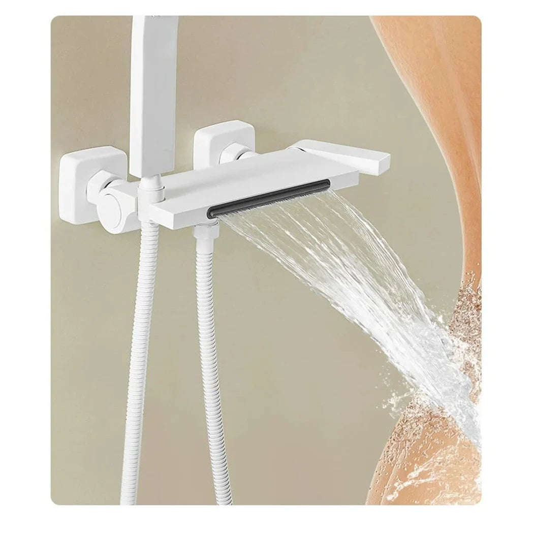 Robinet baignoire cascade douchette salle de bain - Blanc - Laiton