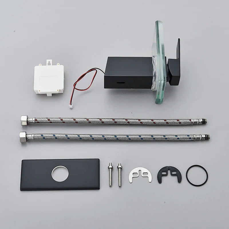 Robinet salle de bain lavabo cascade lumineuse - Noir - Laiton