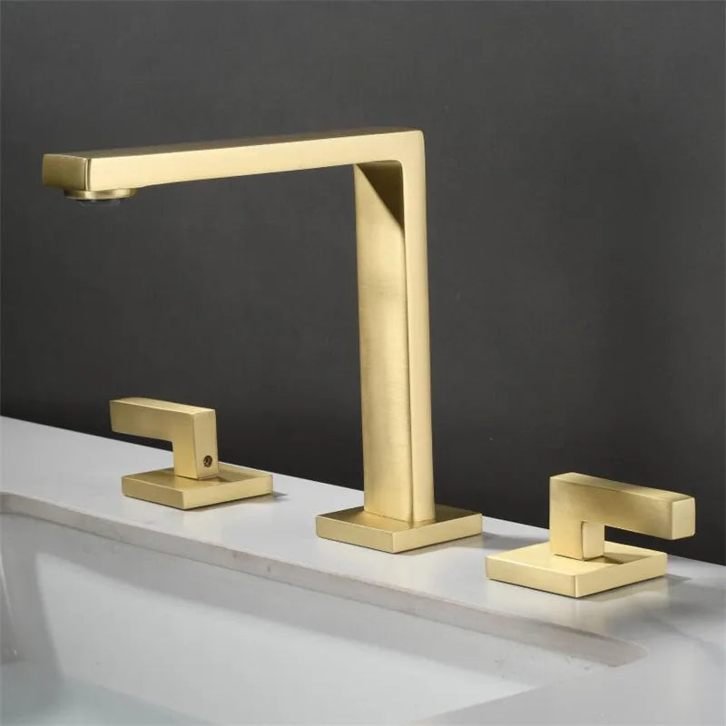 Robinet lavabo salle de bain poignées déportées - Doré - Laiton