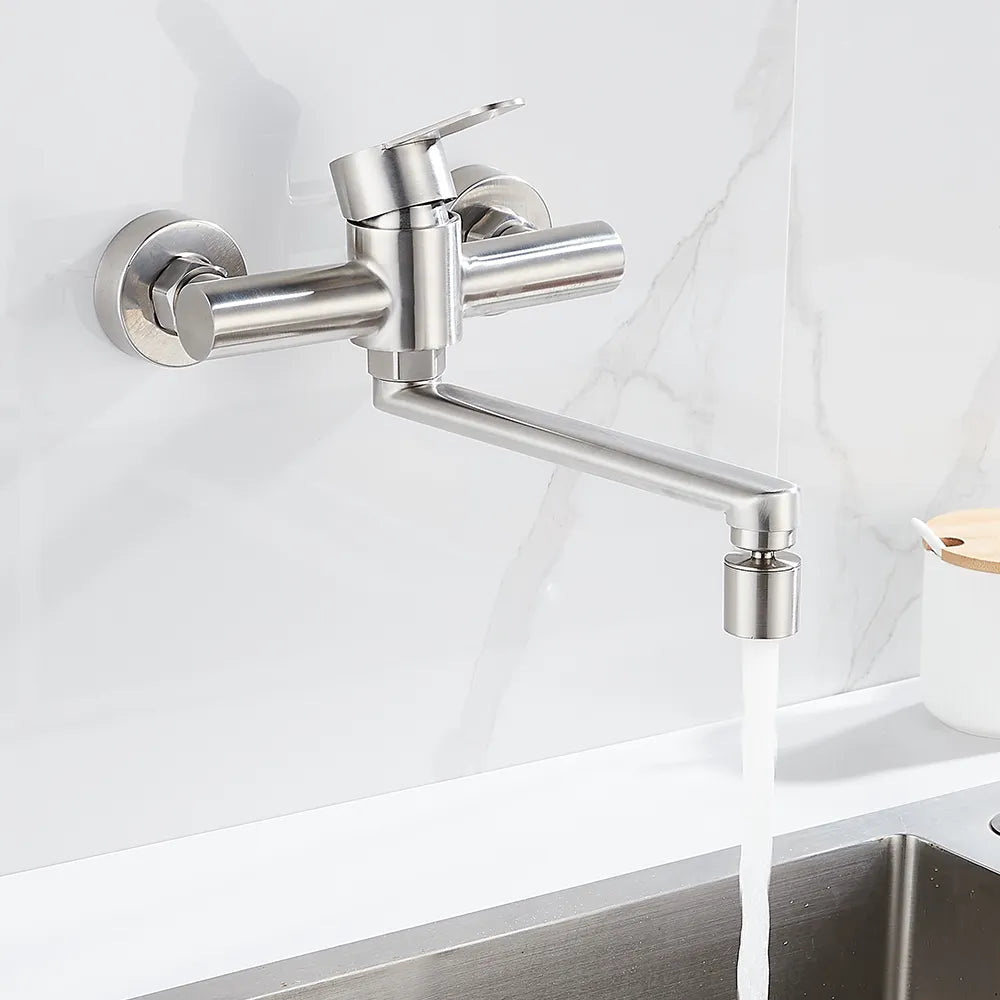 Robinet évier cuisine mural encastrable pivotant multijet  - Argenté