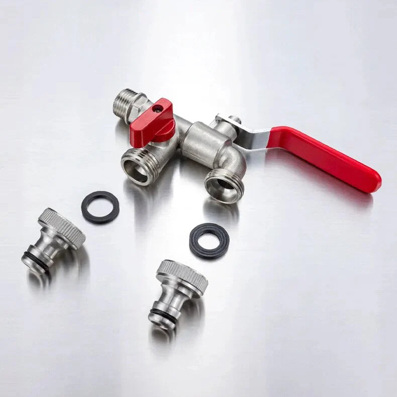 Robinet extérieur de jardin 2 sorties vanne rouge - Argenté