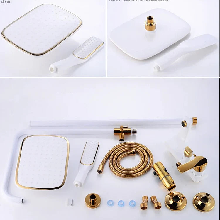 Robinet salle de bain baignoire douche - Blanc Doré