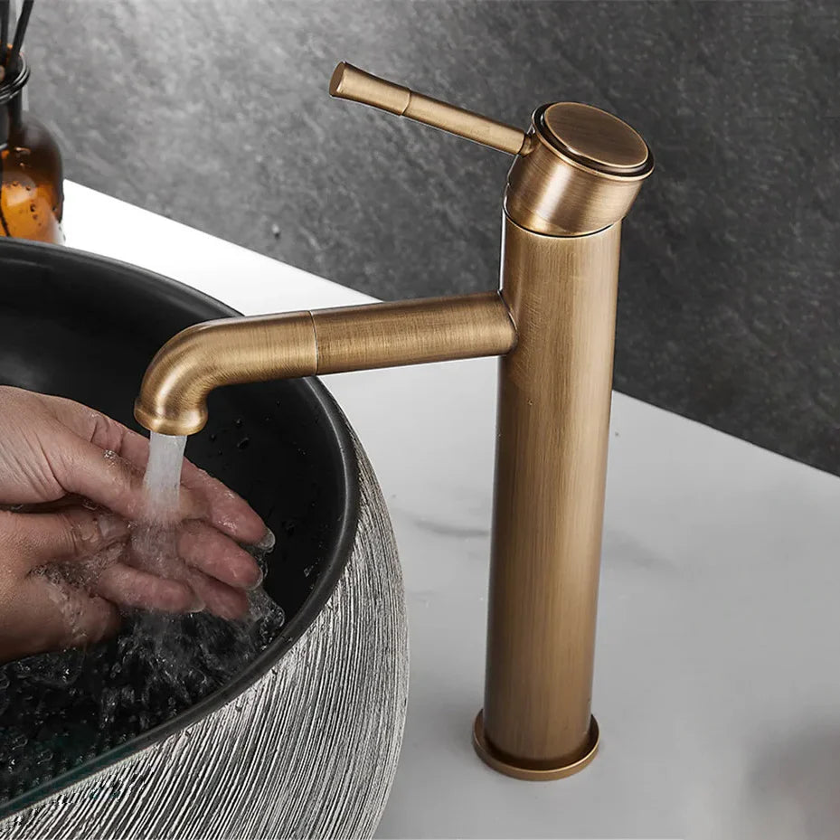 Robinet lavabo salle de bain bec rotatif vintage - Doré - Laiton